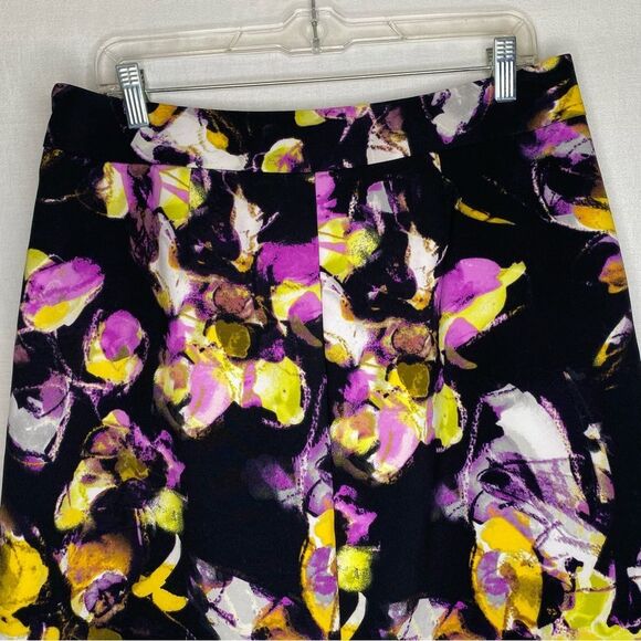 Liz Claiborne Black Floral Inverted Pleated Pockets Skirt 10 Tall Lined Side Zip - Picture 9 of 12